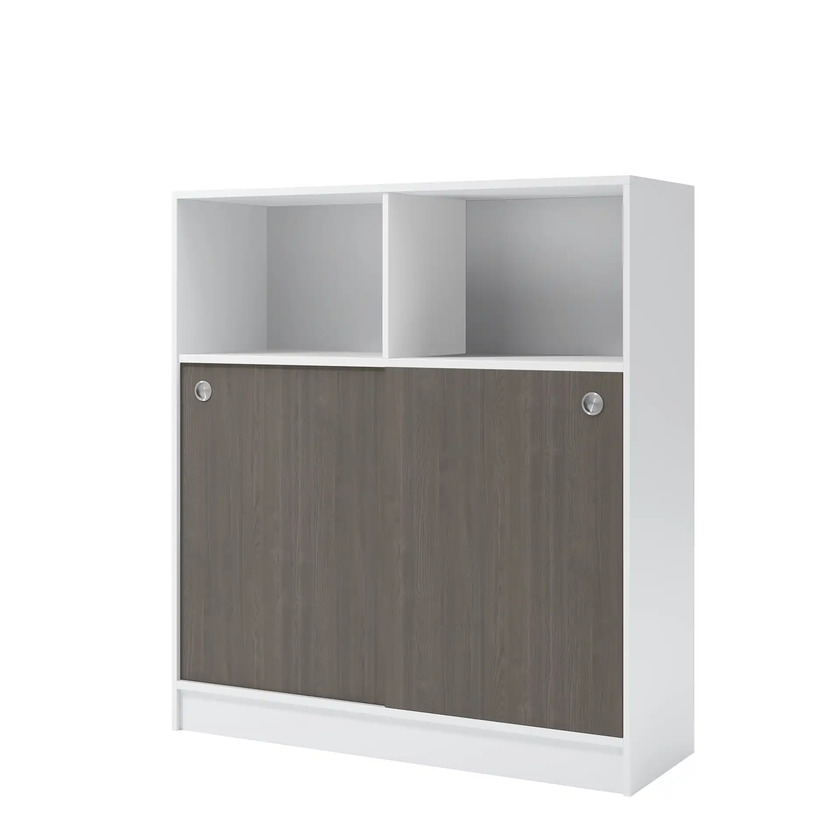 Cabinet White/Dark ash sliding doors/open 3106