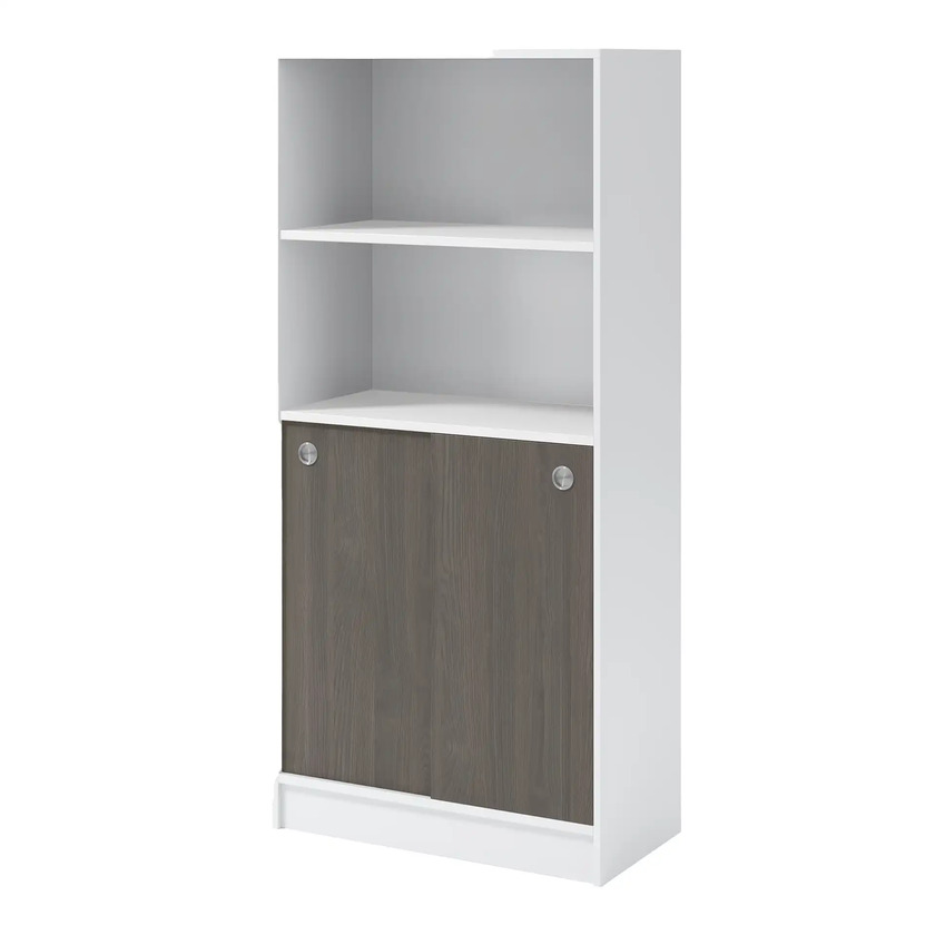 Cabinet White/Dark ash sliding doors/open 4006