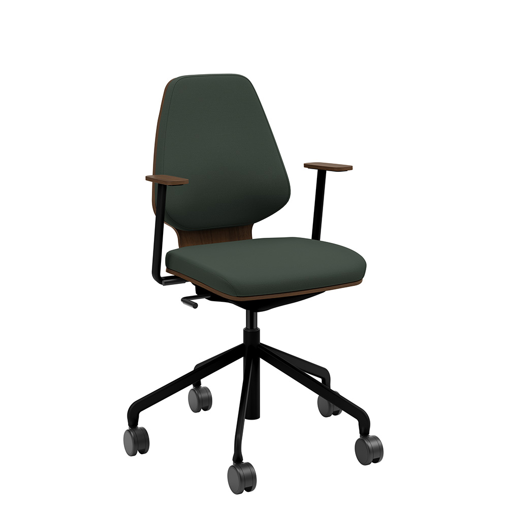 Råshult valnöt, armstöd, stativ svart, tyg Cura Loop 68182